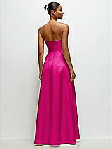 Rear View Thumbnail - Think Pink Strapless Draped Cat-Eye Satin Maxi Dress with Full Skirt