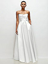 Side View Thumbnail - White Strapless Draped Cat-Eye Satin Maxi Dress with Full Skirt