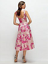 Rear View Thumbnail - Hibiscus Pink Multi Hibiscus Pink Square Neck Floral Jacquard Midi Dress