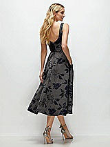 Rear View Thumbnail - Noir Midnight Navy Noir Midnight Navy Square Neck Floral Metallic Jacquard Midi Dress