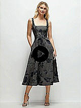 Video 1 Thumbnail - Noir Midnight Navy Noir Midnight Navy Square Neck Floral Metallic Jacquard Midi Dress