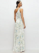 Rear View Thumbnail - Bleu Garden Chiffon One-Shoulder Maxi Dress with Circle Skirt