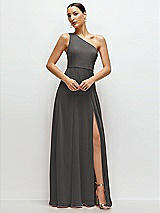 Front View Thumbnail - Caviar Gray Chiffon One-Shoulder Maxi Dress with Circle Skirt