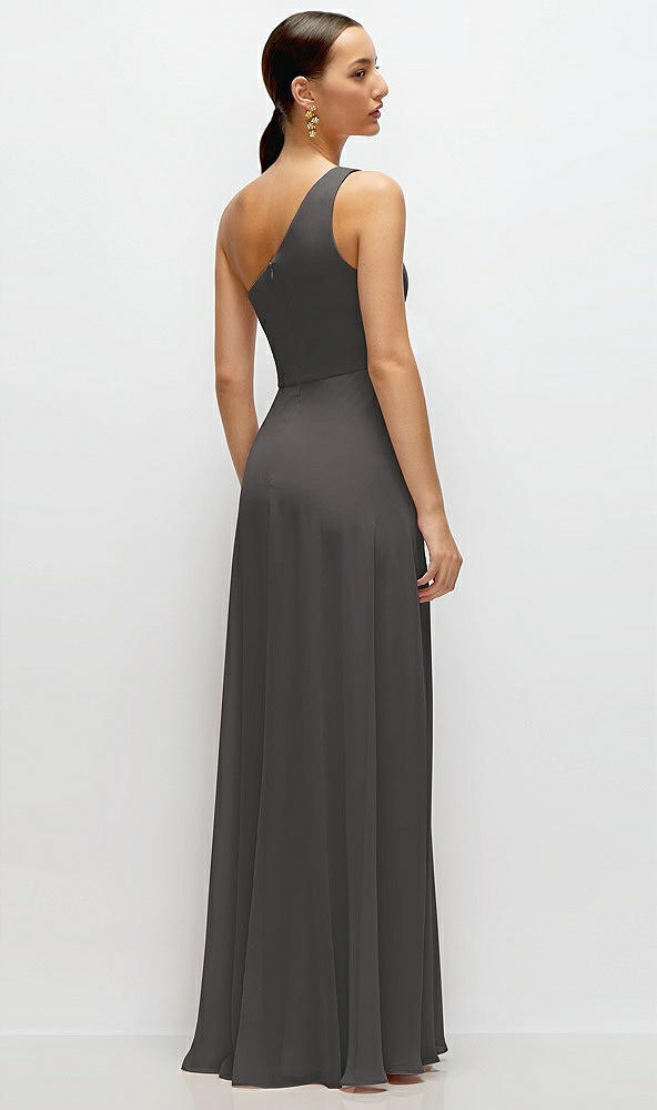 Back View - Caviar Gray Chiffon One-Shoulder Maxi Dress with Circle Skirt