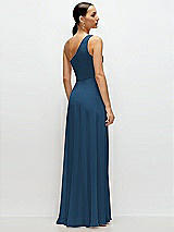 Rear View Thumbnail - Dusk Blue Chiffon One-Shoulder Maxi Dress with Circle Skirt