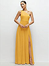 Front View Thumbnail - NYC Yellow Chiffon One-Shoulder Maxi Dress with Circle Skirt