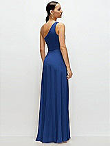 Rear View Thumbnail - Classic Blue Chiffon One-Shoulder Maxi Dress with Circle Skirt