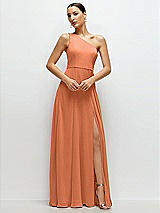 Front View Thumbnail - Sweet Melon Chiffon One-Shoulder Maxi Dress with Circle Skirt