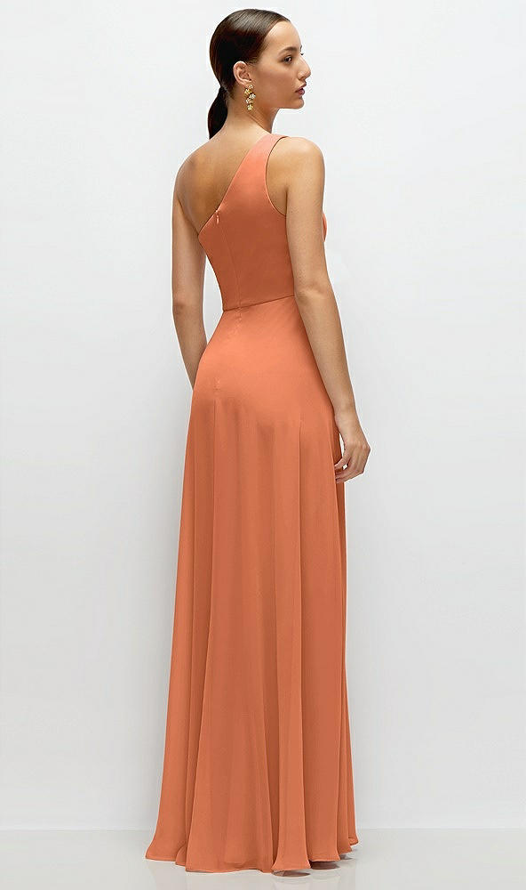 Back View - Sweet Melon Chiffon One-Shoulder Maxi Dress with Circle Skirt