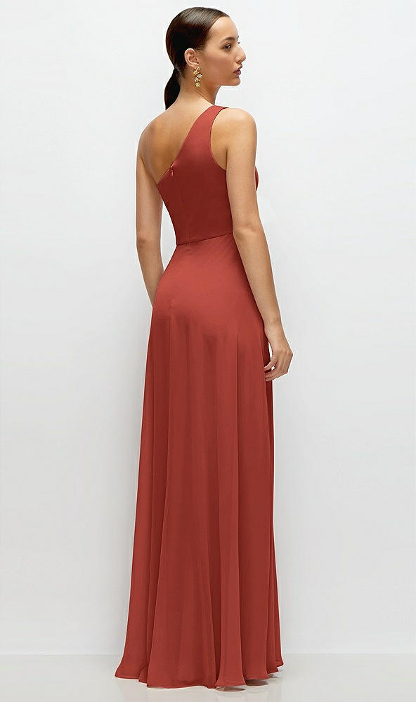 Back View - Amber Sunset Chiffon One-Shoulder Maxi Dress with Circle Skirt