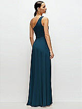 Rear View Thumbnail - Atlantic Blue Chiffon One-Shoulder Maxi Dress with Circle Skirt