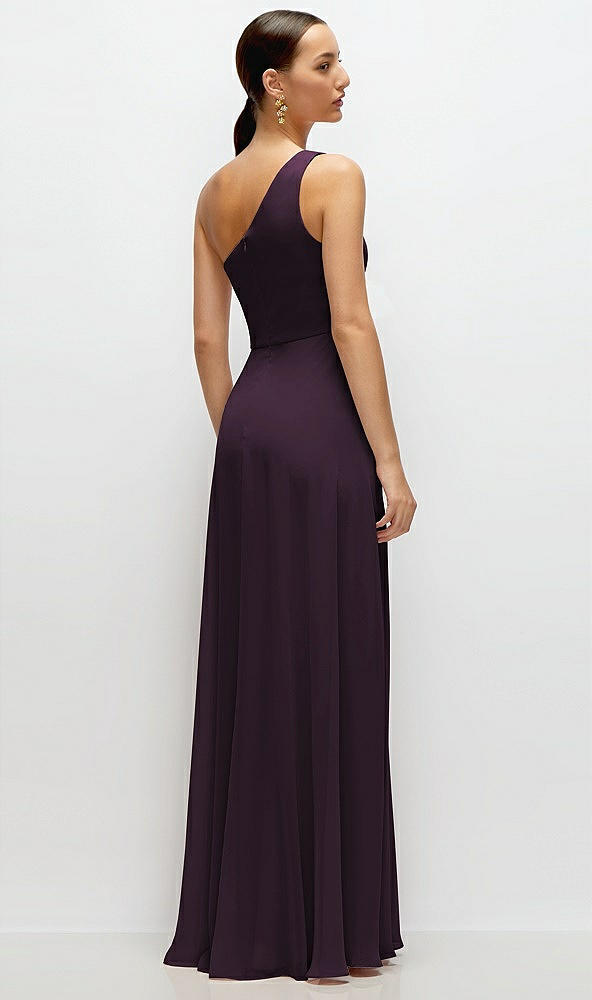 Back View - Aubergine Chiffon One-Shoulder Maxi Dress with Circle Skirt