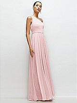 Side View Thumbnail - Ballet Pink Chiffon One-Shoulder Maxi Dress with Circle Skirt