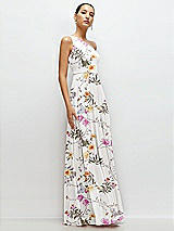 Side View Thumbnail - Butterfly Botanica Ivory Chiffon One-Shoulder Maxi Dress with Circle Skirt