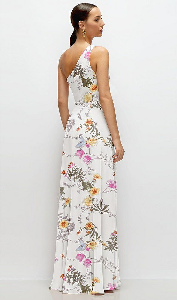 Back View - Butterfly Botanica Ivory Chiffon One-Shoulder Maxi Dress with Circle Skirt