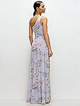 Rear View Thumbnail - Butterfly Botanica Silver Dove Chiffon One-Shoulder Maxi Dress with Circle Skirt