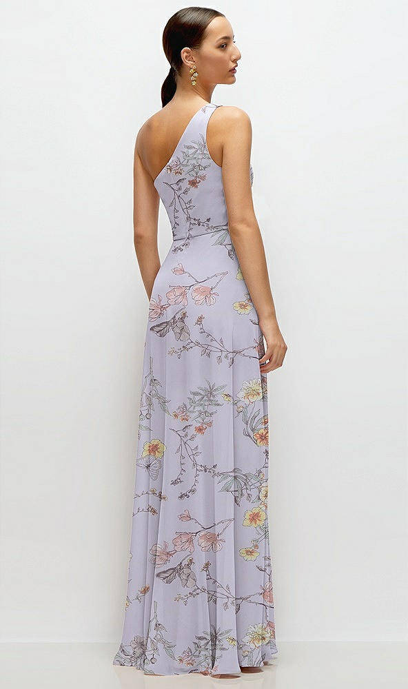 Back View - Butterfly Botanica Silver Dove Chiffon One-Shoulder Maxi Dress with Circle Skirt