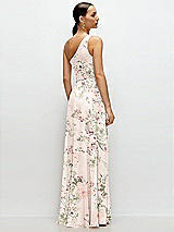 Rear View Thumbnail - Blush Garden Chiffon One-Shoulder Maxi Dress with Circle Skirt