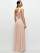 Rear View Thumbnail - Cameo Chiffon One-Shoulder Maxi Dress with Circle Skirt