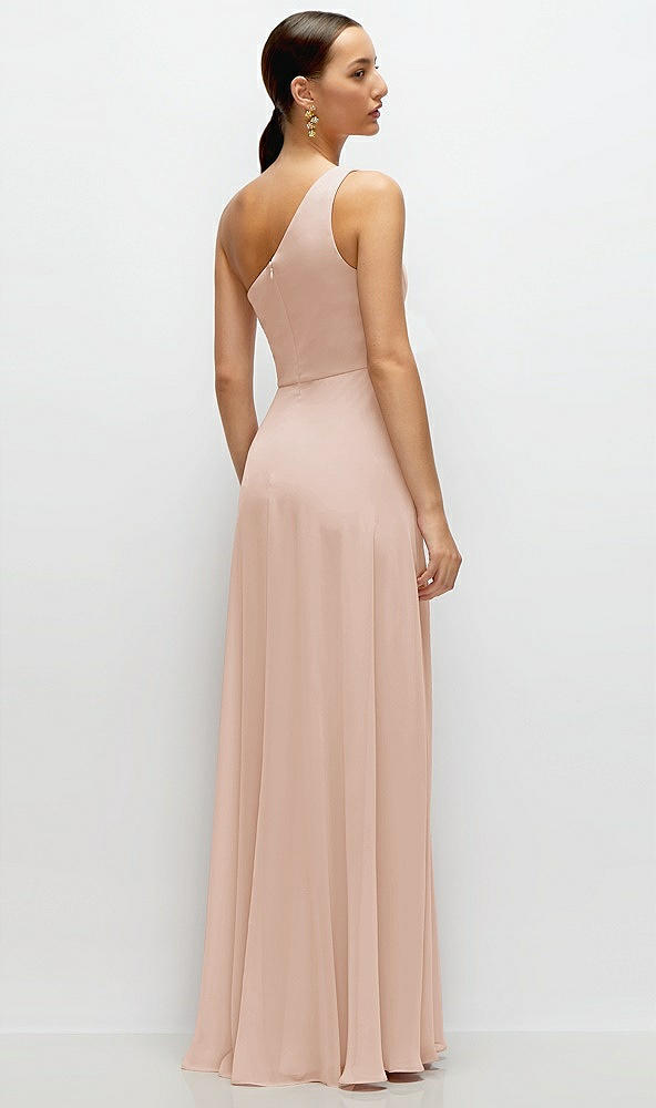 Back View - Cameo Chiffon One-Shoulder Maxi Dress with Circle Skirt