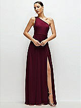 Front View Thumbnail - Cabernet Chiffon One-Shoulder Maxi Dress with Circle Skirt