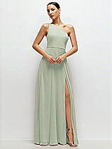 Front View Thumbnail - Celadon Chiffon One-Shoulder Maxi Dress with Circle Skirt