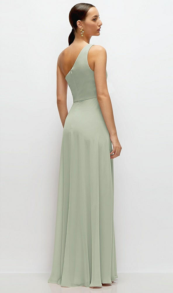 Back View - Celadon Chiffon One-Shoulder Maxi Dress with Circle Skirt