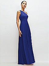 Side View Thumbnail - Cobalt Blue Chiffon One-Shoulder Maxi Dress with Circle Skirt