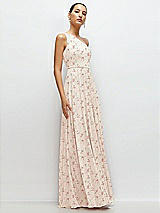 Side View Thumbnail - Coquette Floral Print Chiffon One-Shoulder Maxi Dress with Circle Skirt