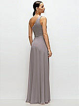 Rear View Thumbnail - Cashmere Gray Chiffon One-Shoulder Maxi Dress with Circle Skirt