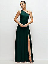 Front View Thumbnail - Evergreen Chiffon One-Shoulder Maxi Dress with Circle Skirt