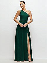 Front View Thumbnail - Hunter Green Chiffon One-Shoulder Maxi Dress with Circle Skirt