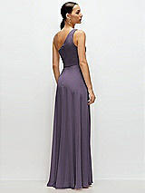 Rear View Thumbnail - Lavender Chiffon One-Shoulder Maxi Dress with Circle Skirt