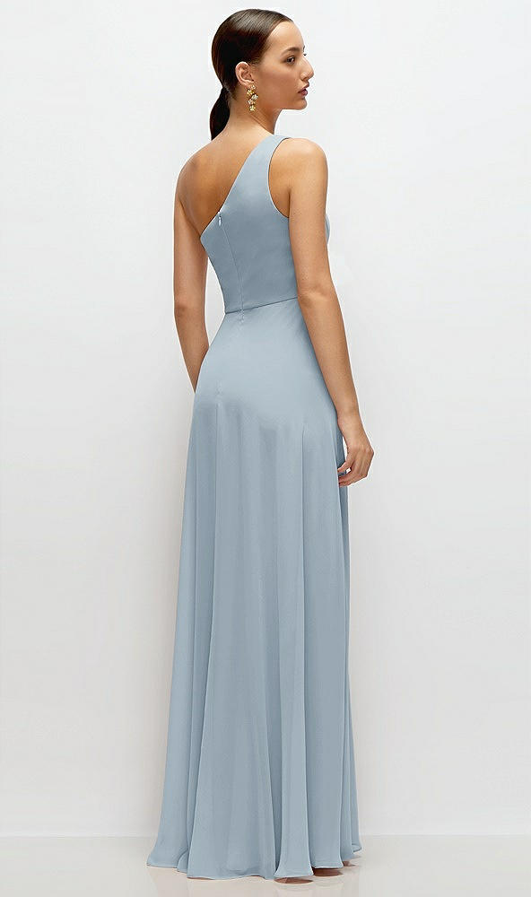 Back View - Mist Chiffon One-Shoulder Maxi Dress with Circle Skirt