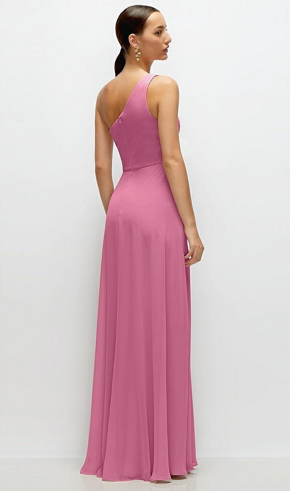 Back View - Orchid Pink Chiffon One-Shoulder Maxi Dress with Circle Skirt