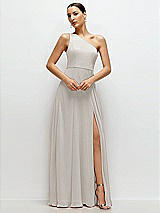 Front View Thumbnail - Oyster Chiffon One-Shoulder Maxi Dress with Circle Skirt