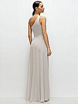 Rear View Thumbnail - Oyster Chiffon One-Shoulder Maxi Dress with Circle Skirt