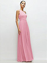 Side View Thumbnail - Peony Pink Chiffon One-Shoulder Maxi Dress with Circle Skirt