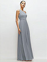 Side View Thumbnail - Platinum Chiffon One-Shoulder Maxi Dress with Circle Skirt