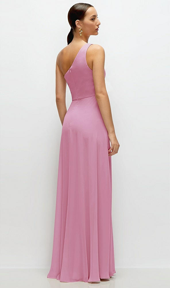 Back View - Powder Pink Chiffon One-Shoulder Maxi Dress with Circle Skirt