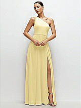 Front View Thumbnail - Pale Yellow Chiffon One-Shoulder Maxi Dress with Circle Skirt