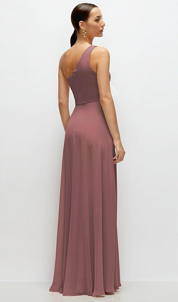 Back View - Rosewood Chiffon One-Shoulder Maxi Dress with Circle Skirt