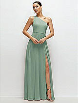 Front View Thumbnail - Seagrass Chiffon One-Shoulder Maxi Dress with Circle Skirt