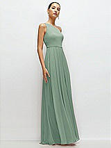 Side View Thumbnail - Seagrass Chiffon One-Shoulder Maxi Dress with Circle Skirt