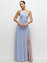 Front View Thumbnail - Sky Blue Chiffon One-Shoulder Maxi Dress with Circle Skirt