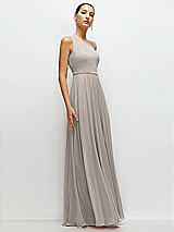 Side View Thumbnail - Taupe Chiffon One-Shoulder Maxi Dress with Circle Skirt