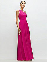 Side View Thumbnail - Think Pink Chiffon One-Shoulder Maxi Dress with Circle Skirt