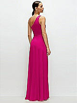 Rear View Thumbnail - Think Pink Chiffon One-Shoulder Maxi Dress with Circle Skirt