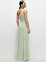 Rear View Thumbnail - Vintage Primrose Sage Chiffon One-Shoulder Maxi Dress with Circle Skirt