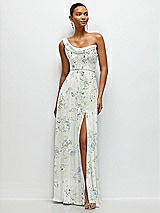 Front View Thumbnail - Bleu Garden Chiffon One-Shoulder Maxi Dress with Draped Cowl Neckline